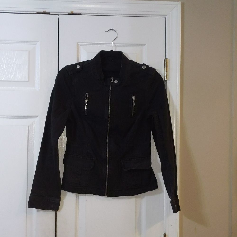 Ambition black full zipper pocket moto jean jacket